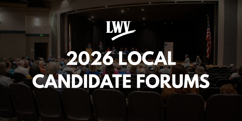 2026 Local Candidate Forums graphic featuring a photograph of candidates and community members at the Redding City Council candidate forum.
