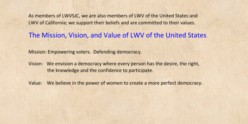 Mission, Vision, Value of LWV