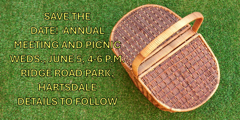 Annual meeting and picnic June 5, 4-6pm Ridge Road Park, Hartsdale