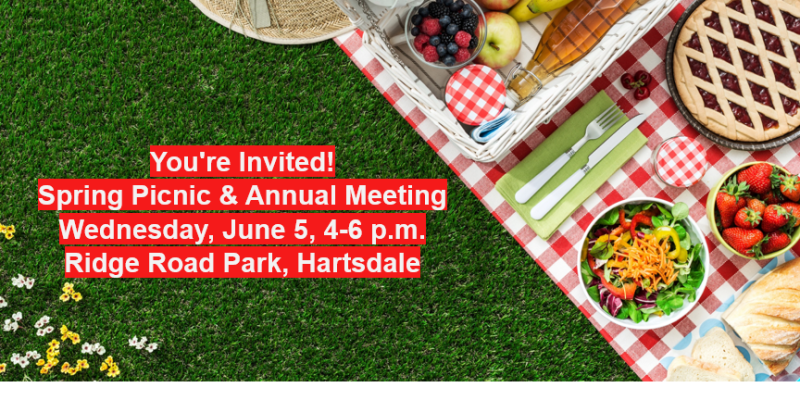 You're Invited Spring Picnic and Annual Meeting Wed. June 5, 4-6pm Ridge Road Park, Hartsdale