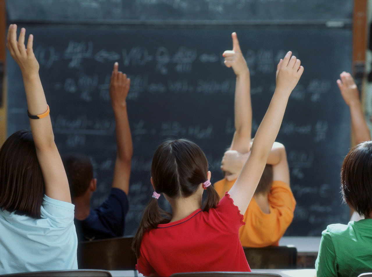 students raising their hands