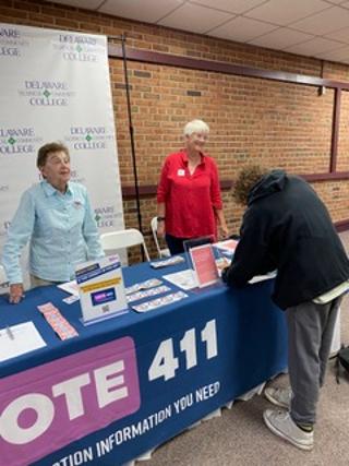 Zita Dresner and Carmela Walters at voter registration at Del Tech