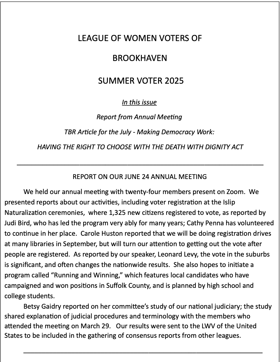 LWV Brookhaven Voter Summer 2025