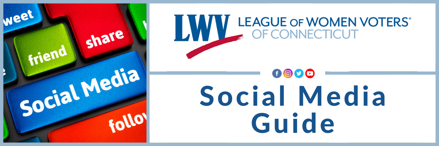 LWVCT Social Media Guide header with icons and keyboard image to left