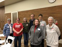 Photo of 6 of our members with Rep Sam Whitson at LWV Advocacy Day